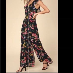 Lulu’s Blooming love black floral jumpsuit